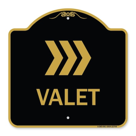 Designer Series Sign-Valet Right Arrow, Black & Gold Aluminum Architectural Sign